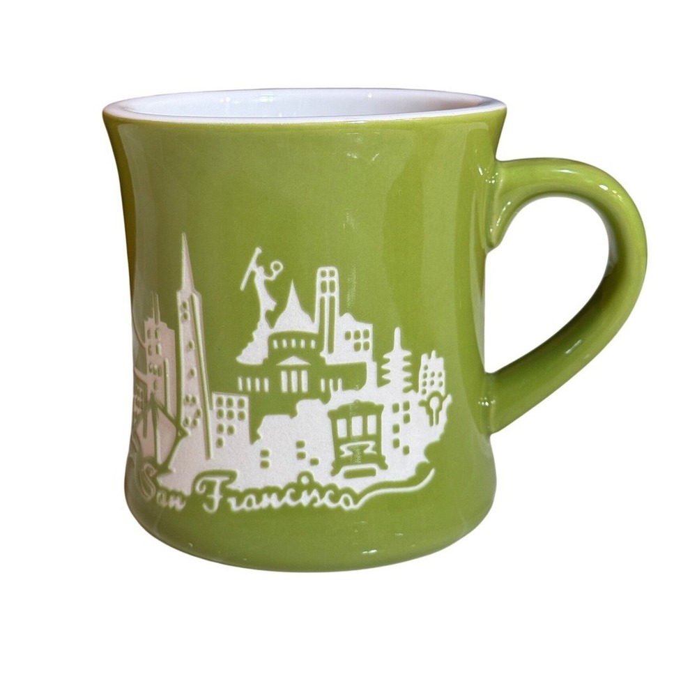 SF Mercantile San Francisco Skyline Coffee Mug Olive Green Ceramic Souvenir